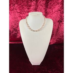Vintage Jewelry - Beaded Necklace - Faux Pink Pearls and Crystal Beads - 17"